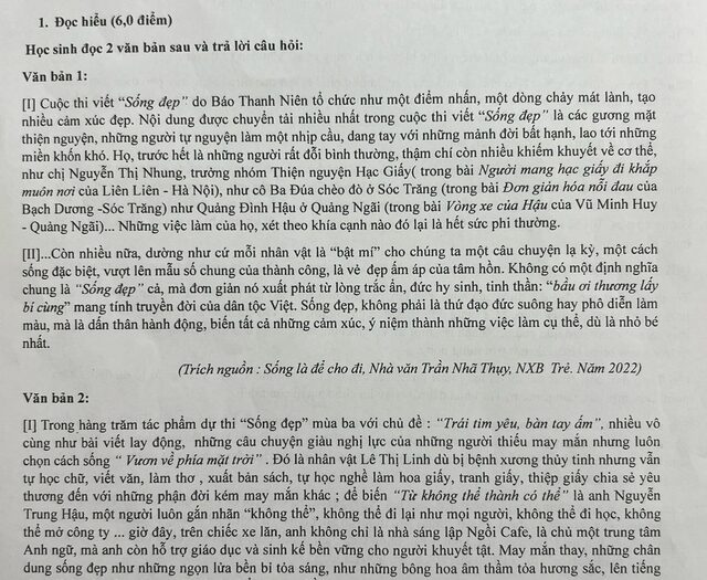 Đề Kiểm Tra Môn Ngữ Văn Lớp 9 Của Trường Thcs Minh Đức (Q.1, Tp.hcm) Sử Dụng Ngữ Liệu Là Bài Viết Về Cuộc Thi Sống Đẹp Của Báo Thanh Niên